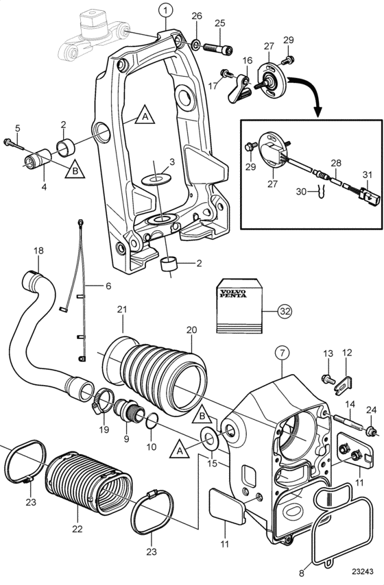 Схема узла Gimbal Ring And Pivot Housing Для Volvo Penta Sx-Aac