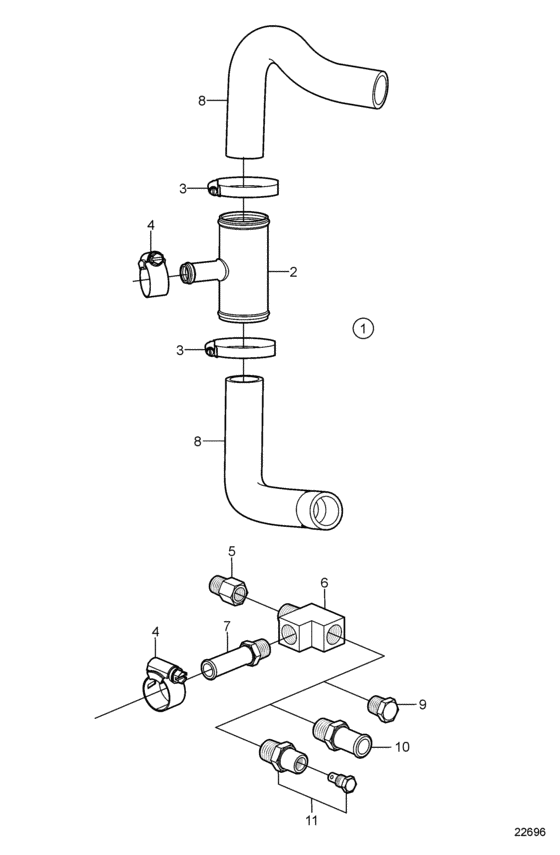 Схема узла Hot Water Outlet, Seawater Cooled Для Volvo Penta 3.0Gsm-B