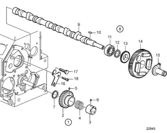 Схема узла Camshaft And Gears Для Volvo Penta D2-40A
