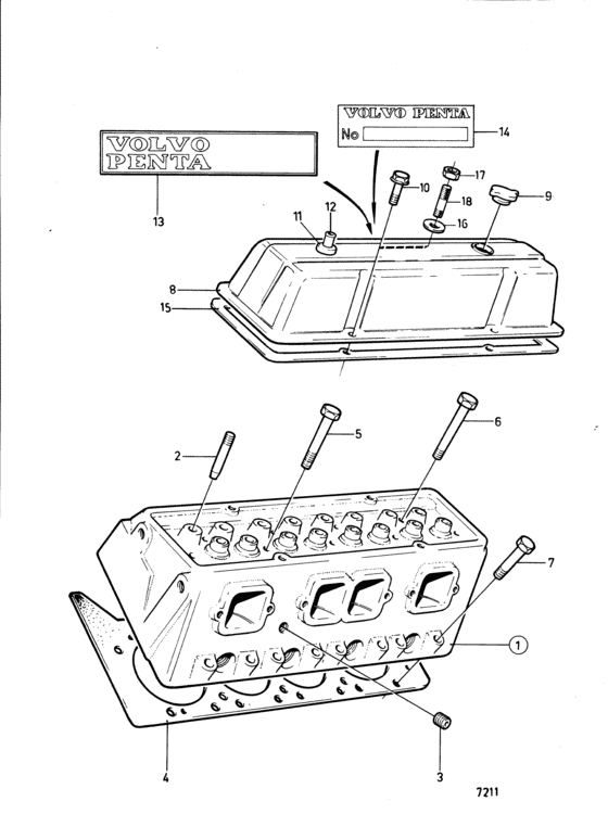 Схема узла Головка Цилиндра Для Volvo Penta Aq225D