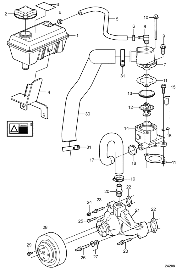 Схема узла Circulation Pump And Thermostat Housing, Freshwater Cooling Для Volvo Penta 5.0Gxic-Jf