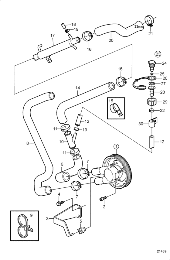 Схема узла Seawater Pump And Hoses, Later Для Volvo Penta 4.3Gxi-E