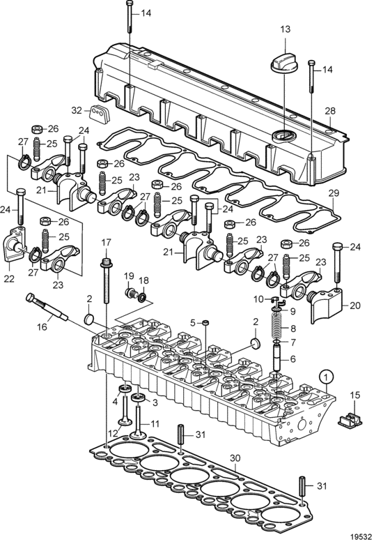 Схема узла Головка Цилиндра Для Volvo Penta D7A-B Ta