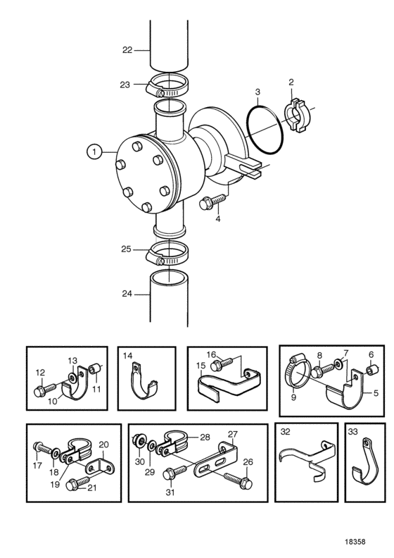 Схема узла Sea Water Pump: B Для Volvo Penta Kamd43P-A