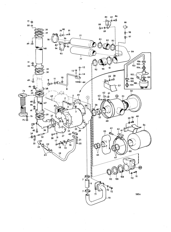 Схема узла Induction And Exhaust System Для Volvo Penta Tmd120A