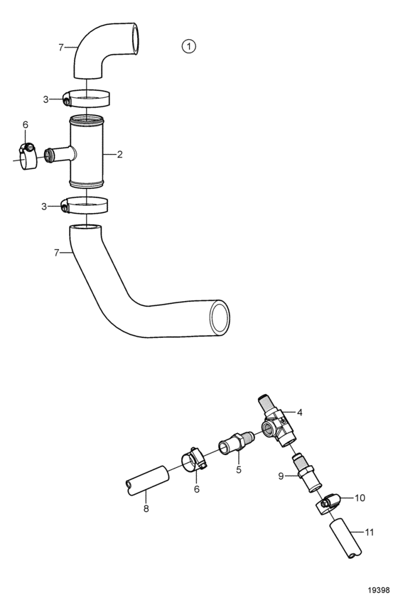 Схема узла Hot Water Outlet, Seawater Cooled Для Volvo Penta 8.1Gi-B