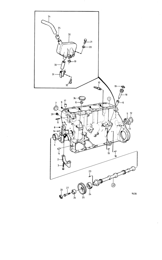 Схема узла Cylinder Block: B Для Volvo Penta Aq171C