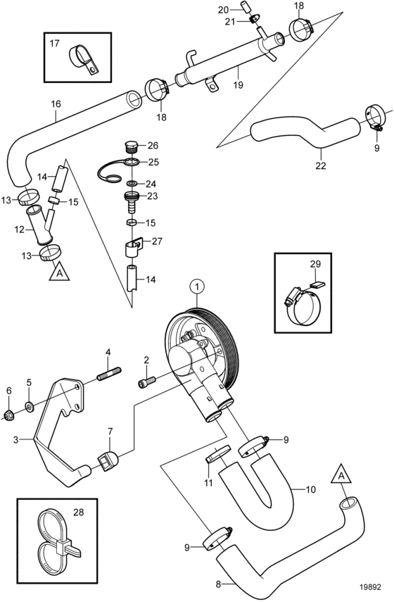 Схема узла Seawater Pump And Hoses Для Volvo Penta 4.3Osi-Cf