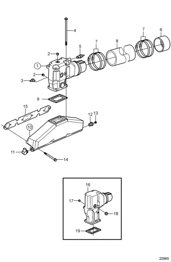 Схема узла Exhaust, Later Для Volvo Penta 5.7Gii-E