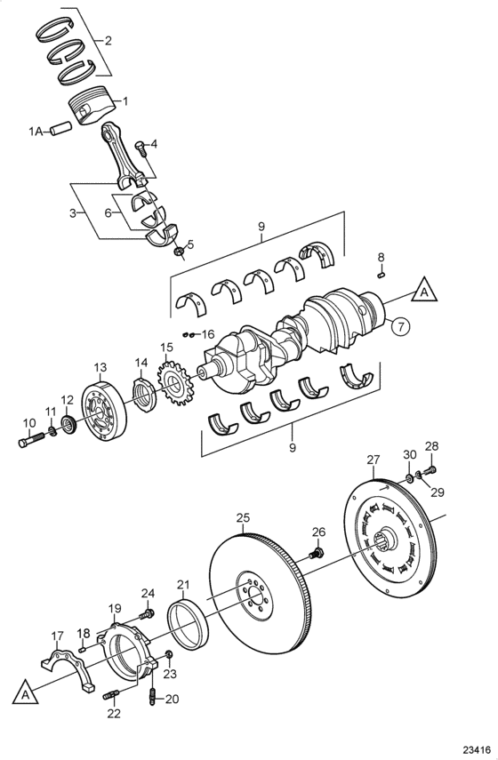 Схема узла Crankshaft And Related Parts Для Volvo Penta 5.7Gxii-H