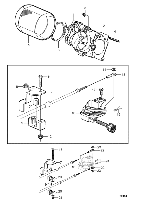 Схема узла Throttle Body And Throttle Cable Connection Для Volvo Penta 8.1Gxii-F