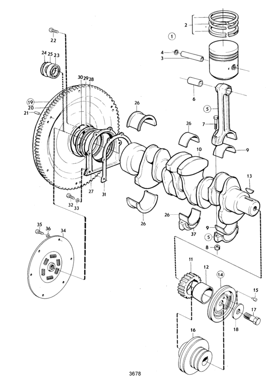 Схема узла Crankshaft And Related Parts: C Для Volvo Penta Bb115C
