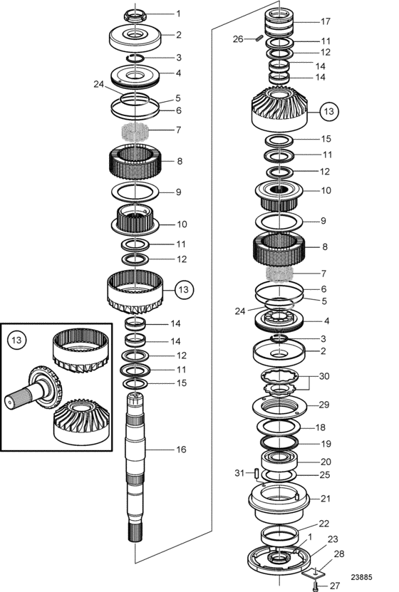 Схема узла Upper Gear Set And Shaft Для Volvo Penta Ips-C