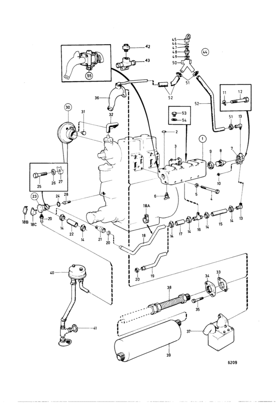 Схема узла Cool. System, Ind.- And Exh.manifold Excl Spec 867577, -677, -678: A Для Volvo Penta Md11C