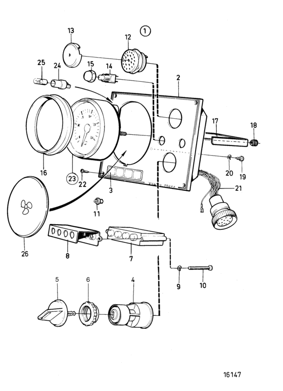 Схема узла Instrument Panel Standard, With Key Switch Для Volvo Penta D1-13A