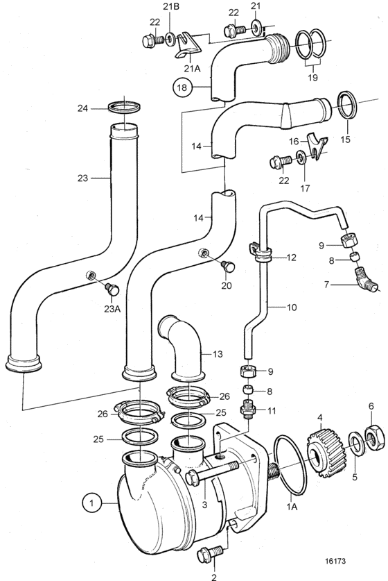 Схема узла Sea Water Pump With Bronze Impeller Для Volvo Penta Tamd162C