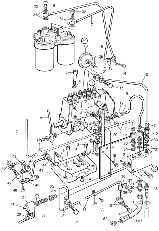 Схема узла Fuel System With Fuel Shut-Off Valve. Classifiable Fuel System Для Volvo Penta Tamd74A