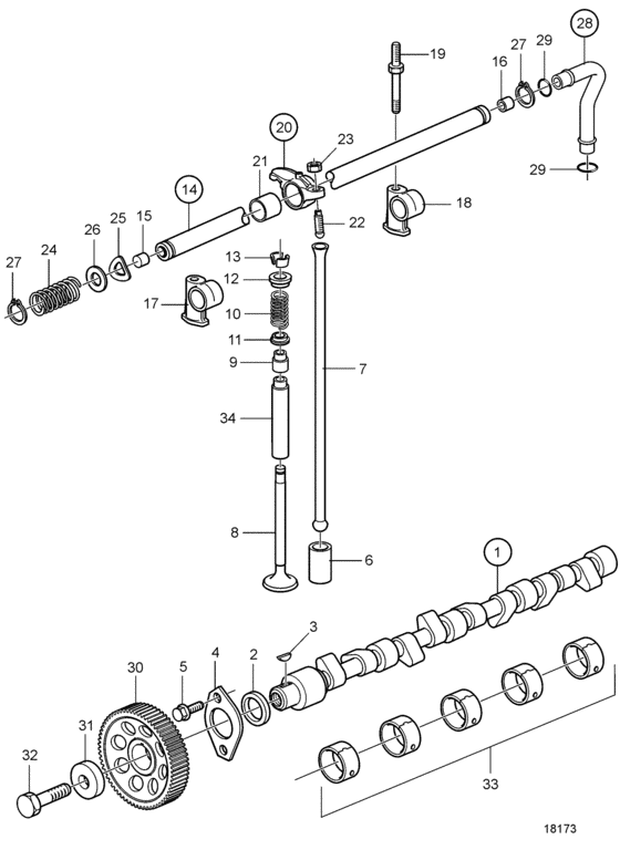 Схема узла Camshaft And Valve Mechanism Для Volvo Penta Tamd31M-A