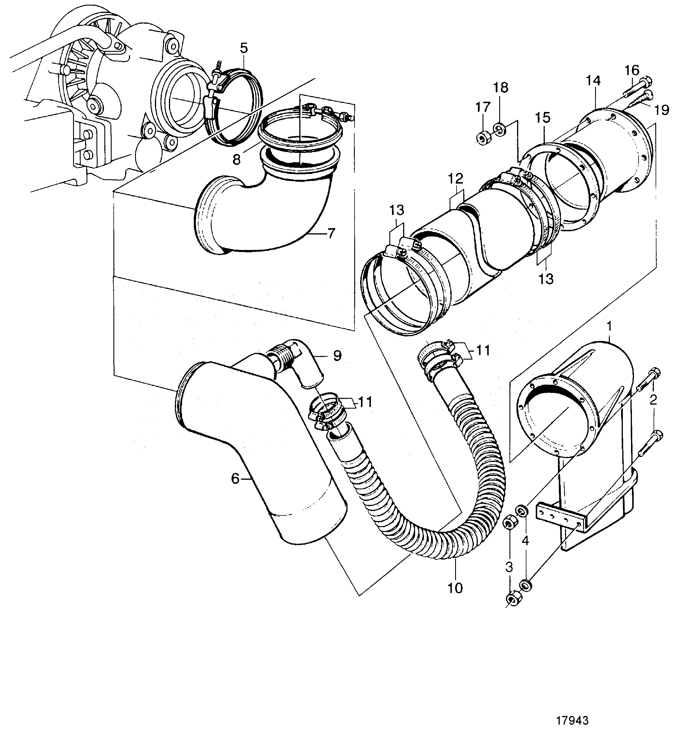 Схема узла Water Cooled Exhaust Line 5\'\'(127) Incl. Exh.riser