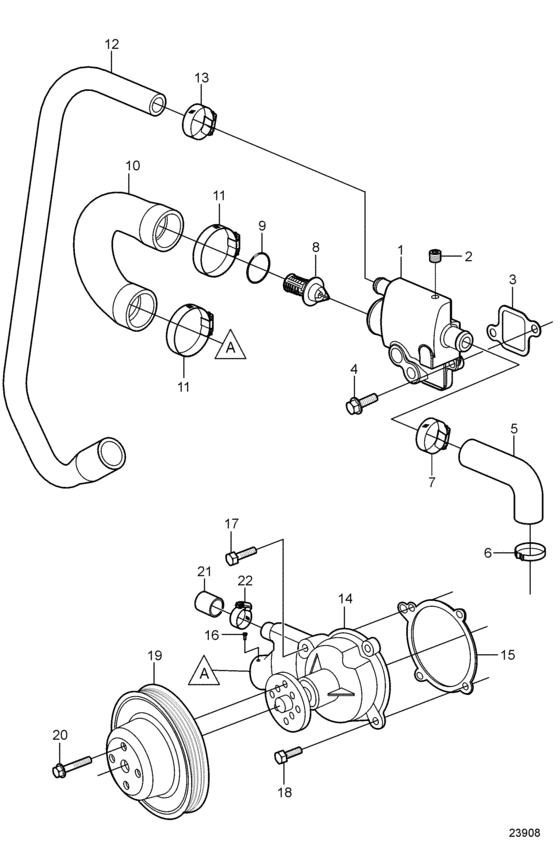 Схема узла Circulation Pump And Thermostat Housing Для Volvo Penta 3.0Glp-J