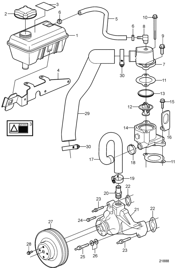 Схема узла Circulation Pump And Thermostat Для Volvo Penta 5.0Gl-Ff