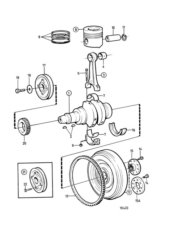 Схема узла Crankshaft And Related Parts: A Для Volvo Penta 2001