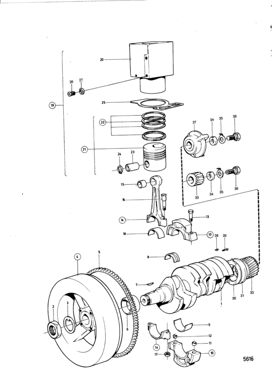 Схема узла Crankshaft And Related Parts Для Volvo Penta Md3B