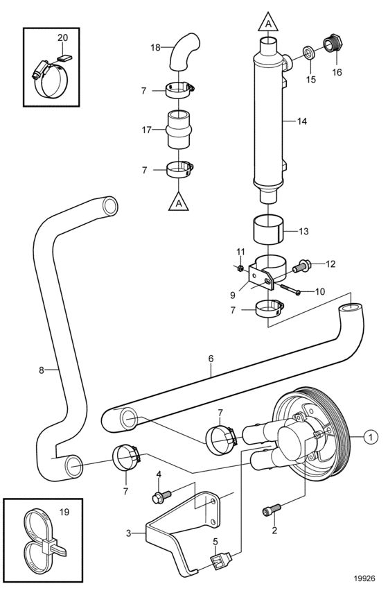 Схема узла Seawater Pump And Hoses, Freshwater Cooling Для Volvo Penta 5.7Gii-D