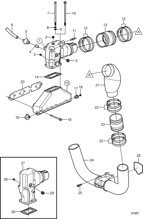 Схема узла Выхлоп Для Volvo Penta 4.3Gl-D