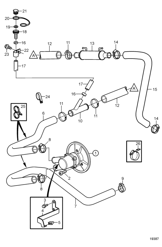 Схема узла Seawater Pump And Hoses Для Volvo Penta 8.1Gi-C