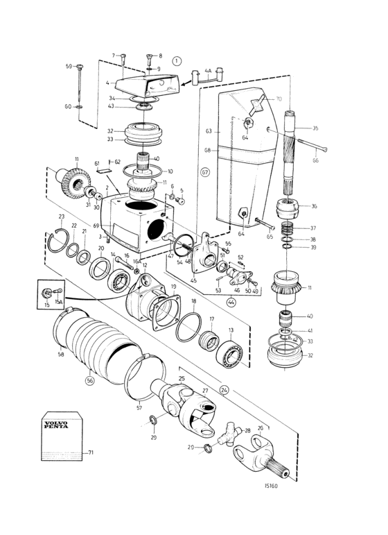 Схема узла Upper Gear Unit: B Для Volvo Penta Kamd42B