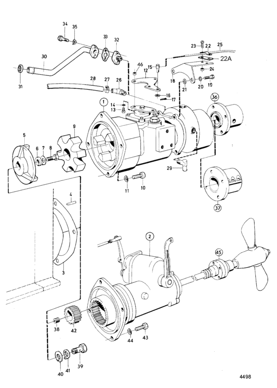 Схема узла Connecting Components, Reverse Gear And Reversing Mechanism: A Для Volvo Penta Md6