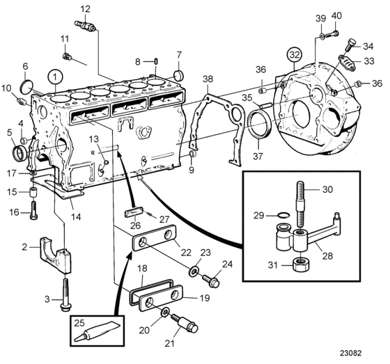 Схема узла Cylinder Block And Flywheel Housing Для Volvo Penta D41L-A