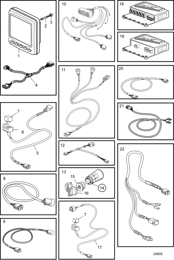 Схема узла Control Unit And Cables, Evc-B, Evc-B2 Для Volvo Penta D9A2A D9A-Mh