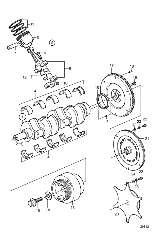 Схема узла Crankshaft And Related Parts, Early Для Volvo Penta 8.1Gxii-D