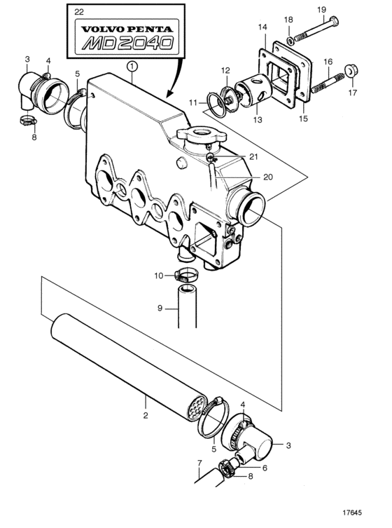 Схема узла Нагреватель Для Volvo Penta Md2040B