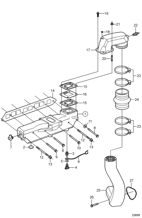Схема узла Intake And Exhaust Manifold Для Volvo Penta 3.0Glp-J