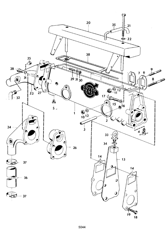 Схема узла Induction- And Exhaust Manifold: Md21A/110S Для Volvo Penta Aq170A