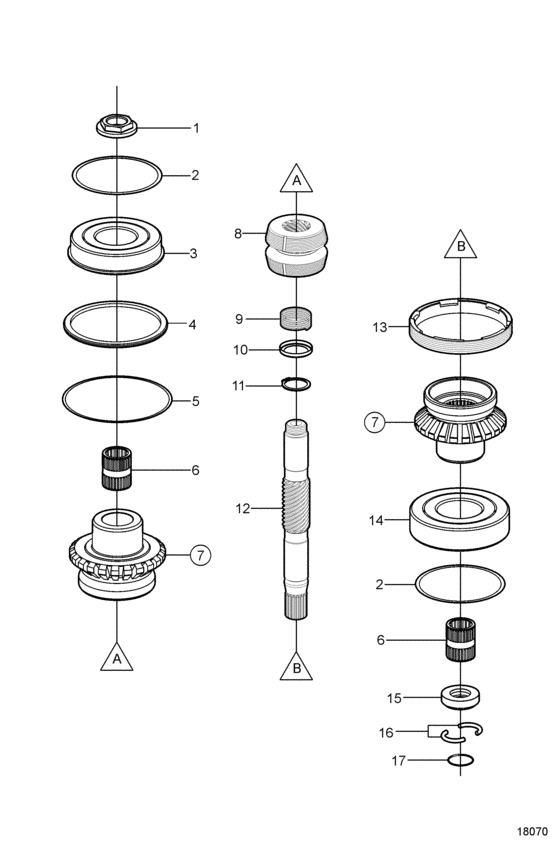 Схема узла Upper Vertical Shaft Для Volvo Penta Xdp-B