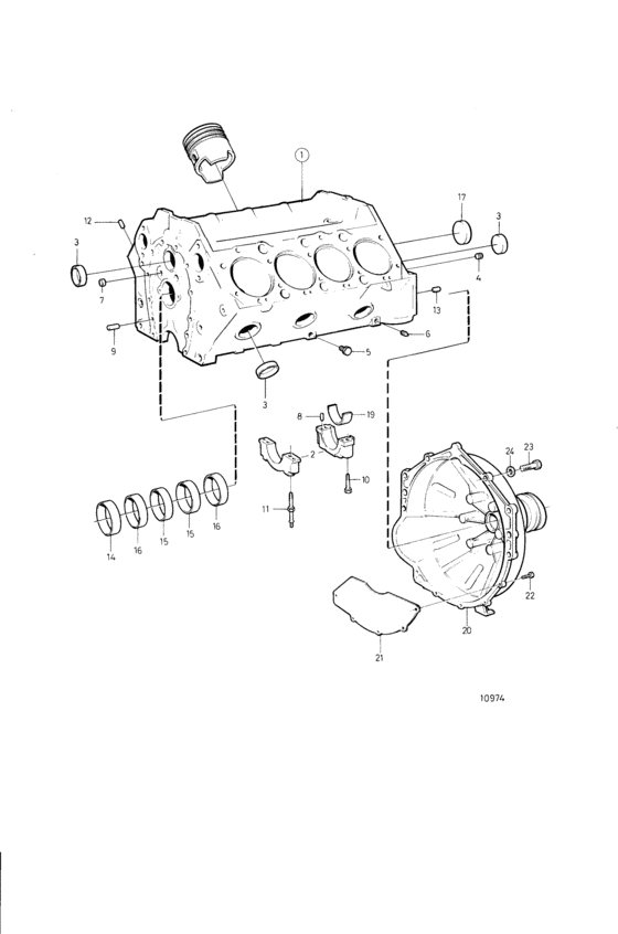 Схема узла Cylinder Block And Flywheel Casing Для Volvo Penta 740B