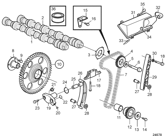 Схема узла Camshaft And Camshaft Chain Для Volvo Penta D4-180I-D