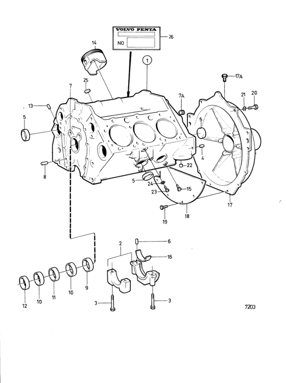 Схема узла Cylinder Block And Flywheel Casing Для Volvo Penta Aq175A