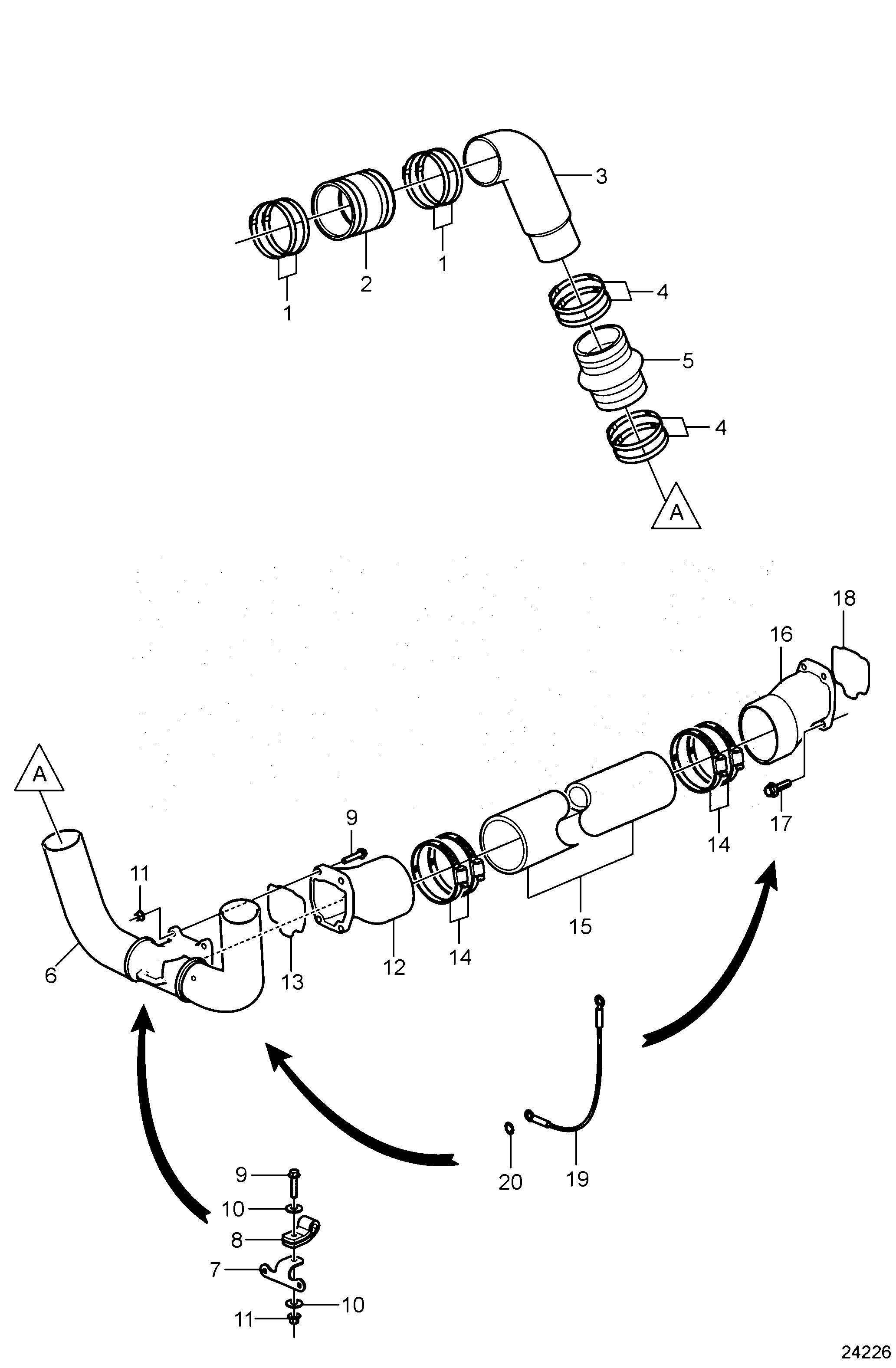 Схема узла Jackshaft, Exhaust Components, 4.3L