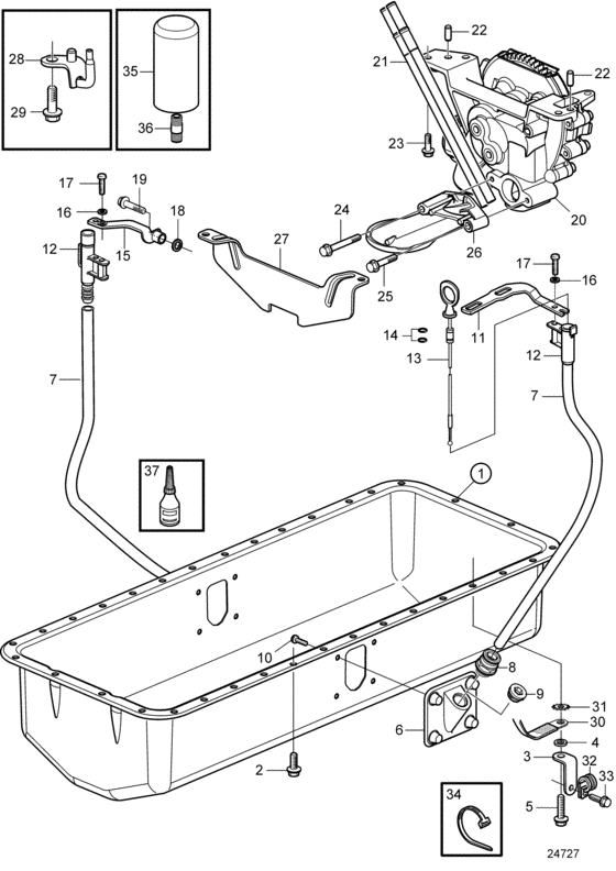 Схема узла Lubricating System. Sn2006013234-2006019060 Для Volvo Penta D6-310A-A