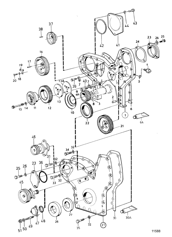 Схема узла Timing Gear Casing And Gears Для Volvo Penta Tmd100C