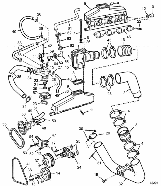 Схема узла Exhaust And Cooling Для Volvo Penta Dpx385Xbydce