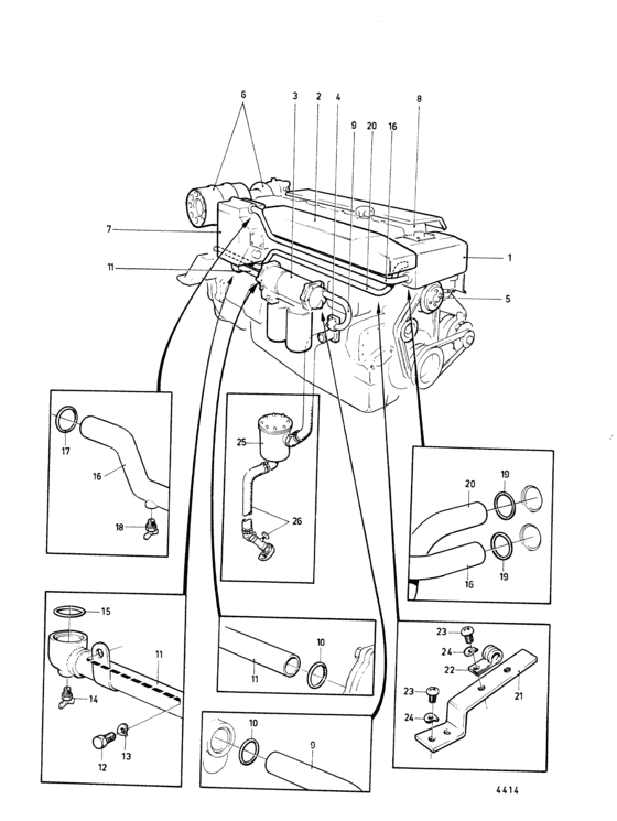 Схема узла Cooling System, Induction- And Exhaust Manifold Для Volvo Penta Tamd60A