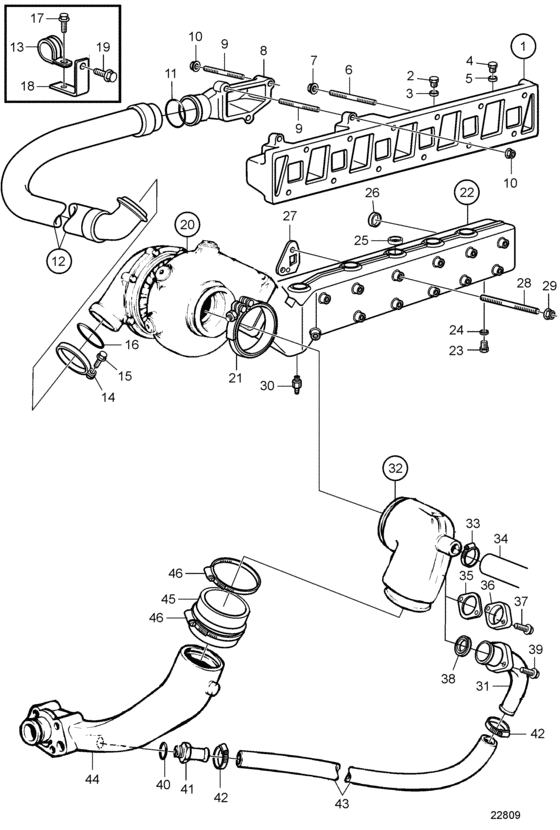 Схема узла Induction And Exhaust Manifold Для Volvo Penta Ad41L-A