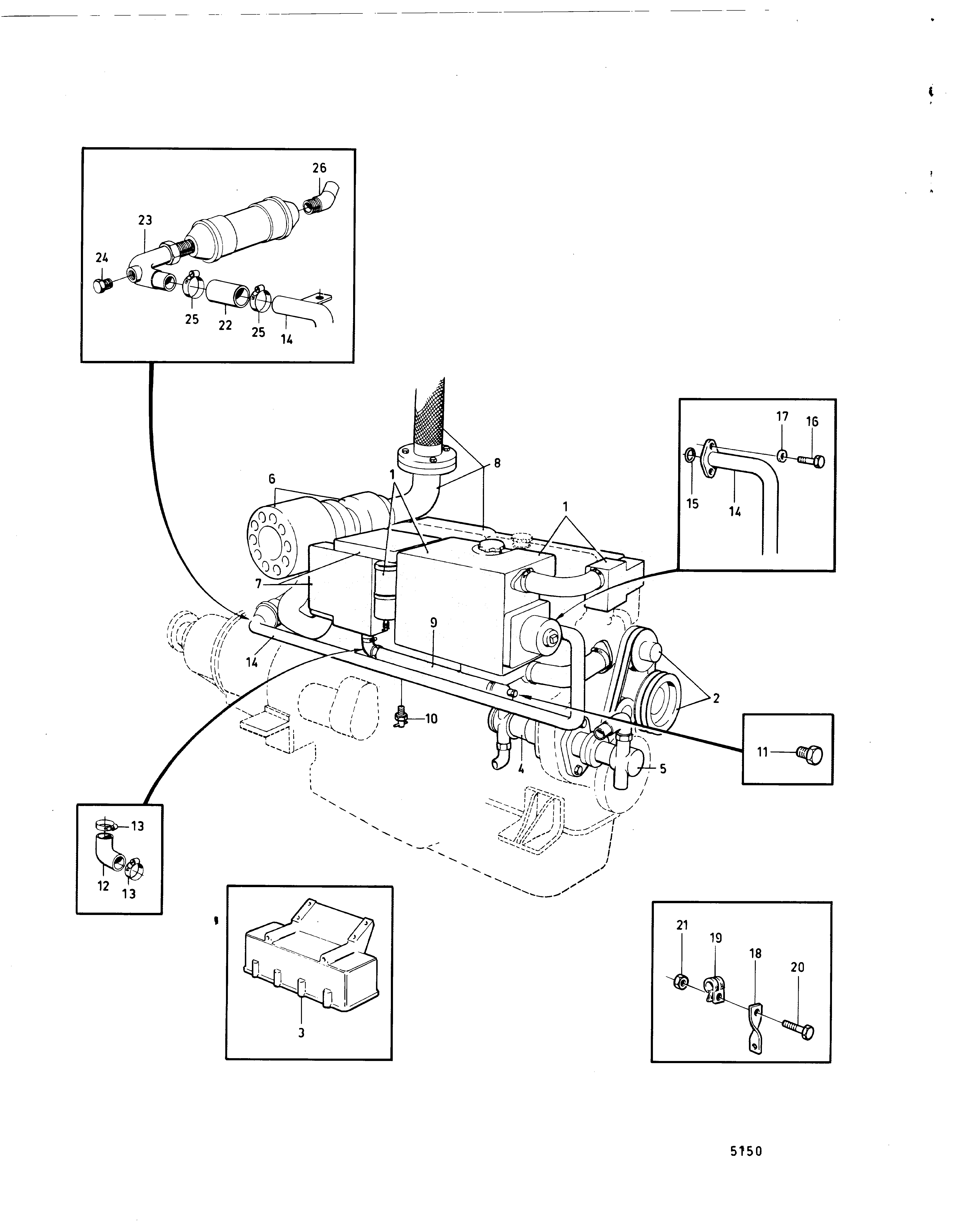 Схема узла Cooling System With Plate Heat Exch., Induction And Exh. Manifold: Aqd70D.