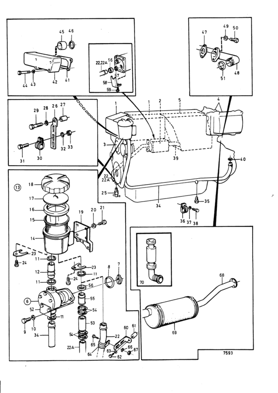 Схема узла Cooling System Induction And Exhaust Manifold: B Для Volvo Penta Aqad40B